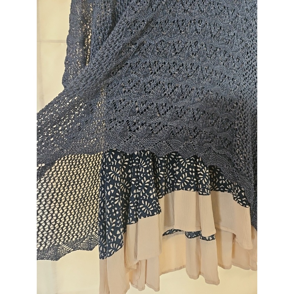 Navy Crochet Layered Women's Top with Cream Lining - Picture 3 of 9